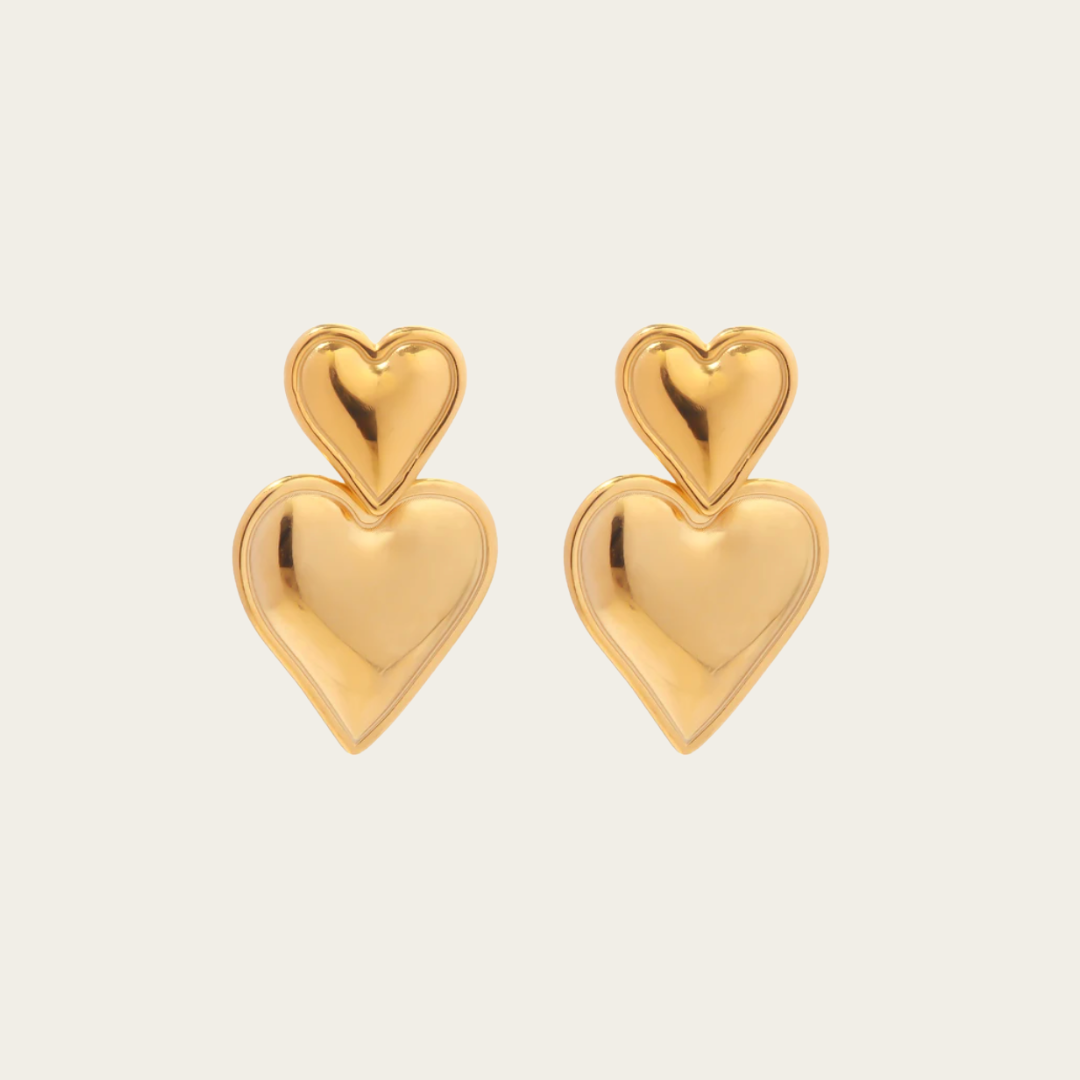 Amour Double Heart Gold Earrings | 18k Gold Plated