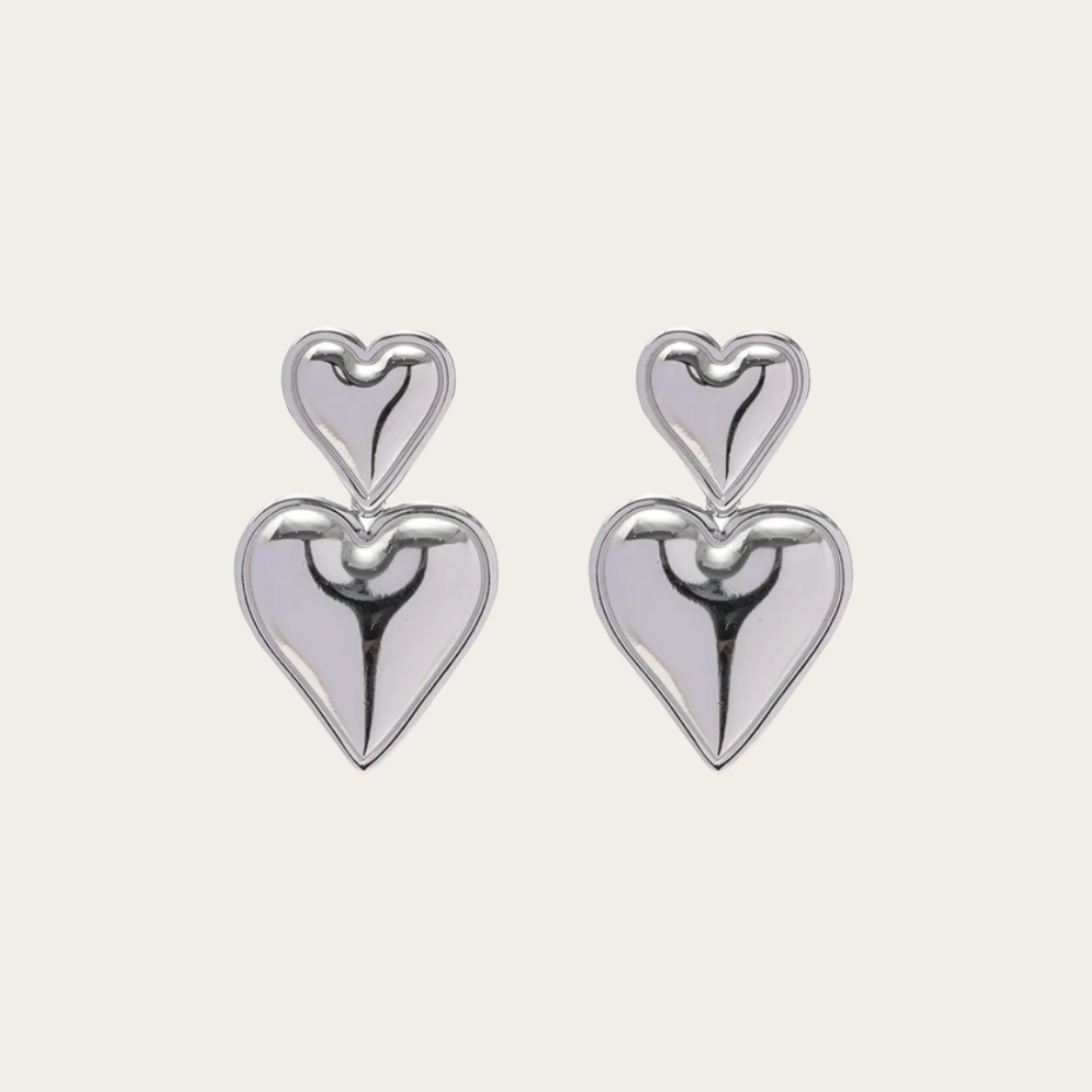 Amour Double Heart Silver Earrings | Stainless Steel