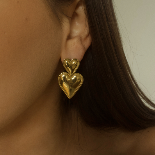 Amour Double Heart Gold Earrings | 18k Gold Plated