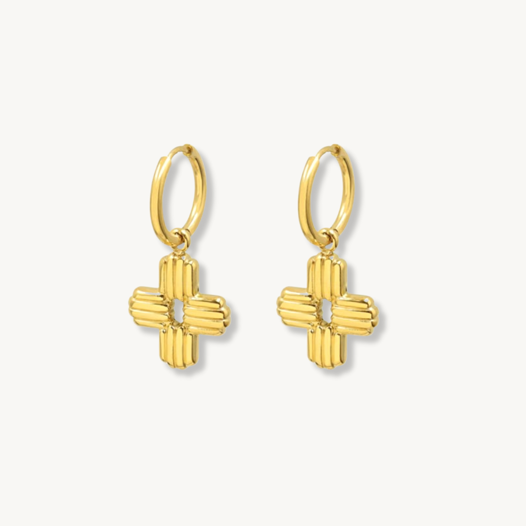 A & Ω  RIDGE CROSS CHARM HOOP EARRINGS - levion.jewelry