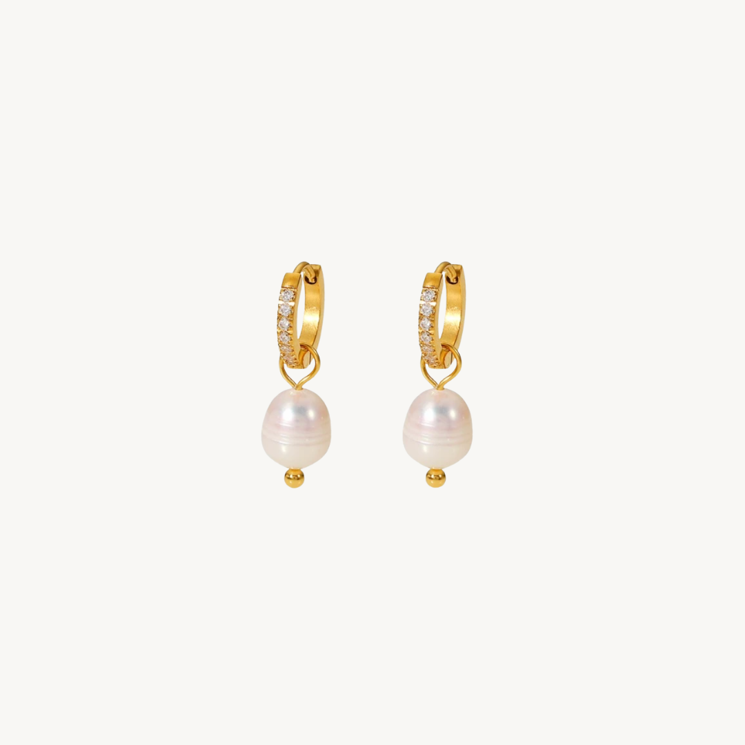 PORTISCO PAVE PEARL HOOP EARRINGS - levion.jewelry