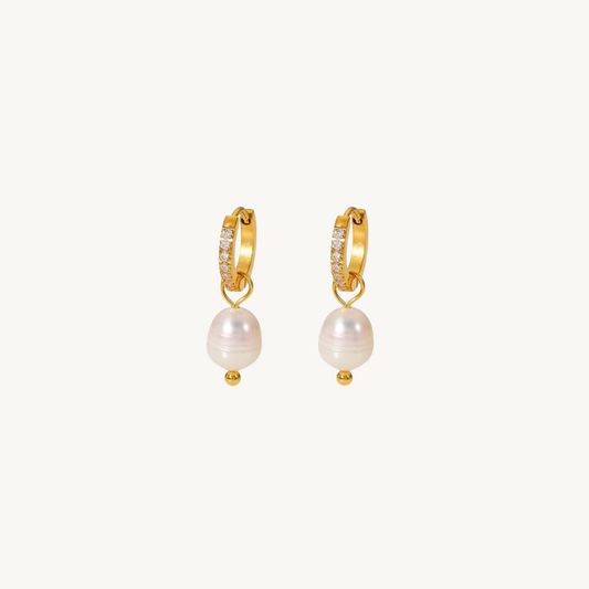 PORTISCO PAVE PEARL HOOP EARRINGS - levion.jewelry